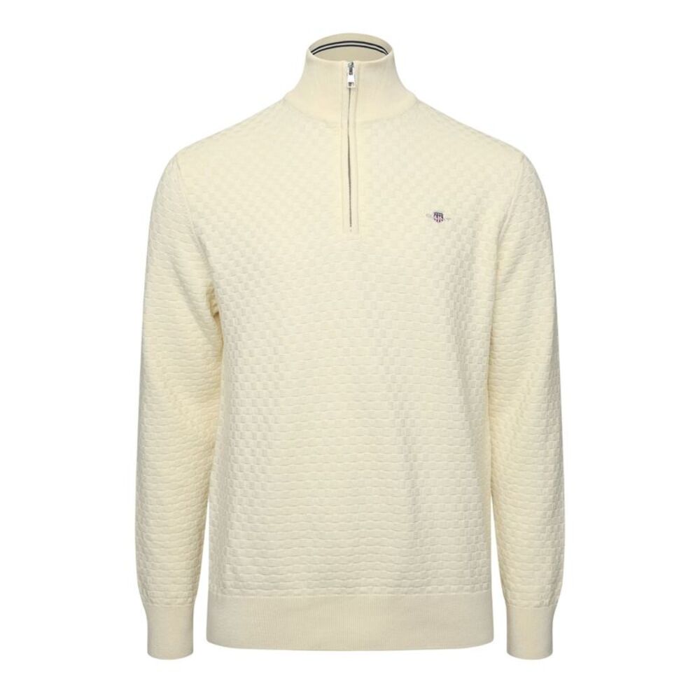 Gant Mens Embroidered Logo Zip Front Sweater / Cream